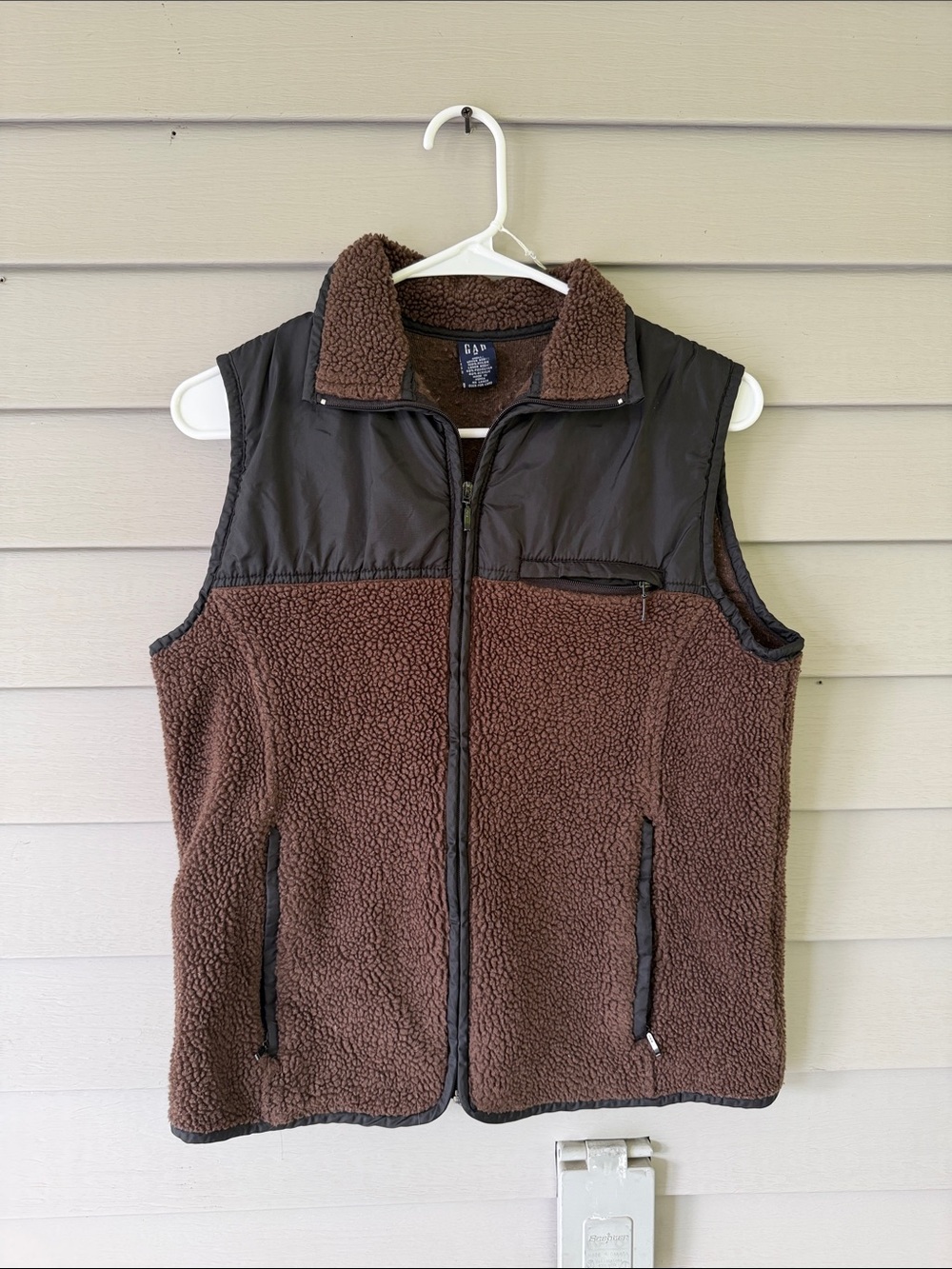 Vintage GAP Brown Sherpa Zip Vest with Nylon Yoke